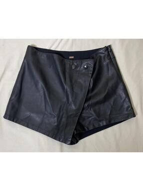Free People Black Faux Leather Wrap-Front Skort